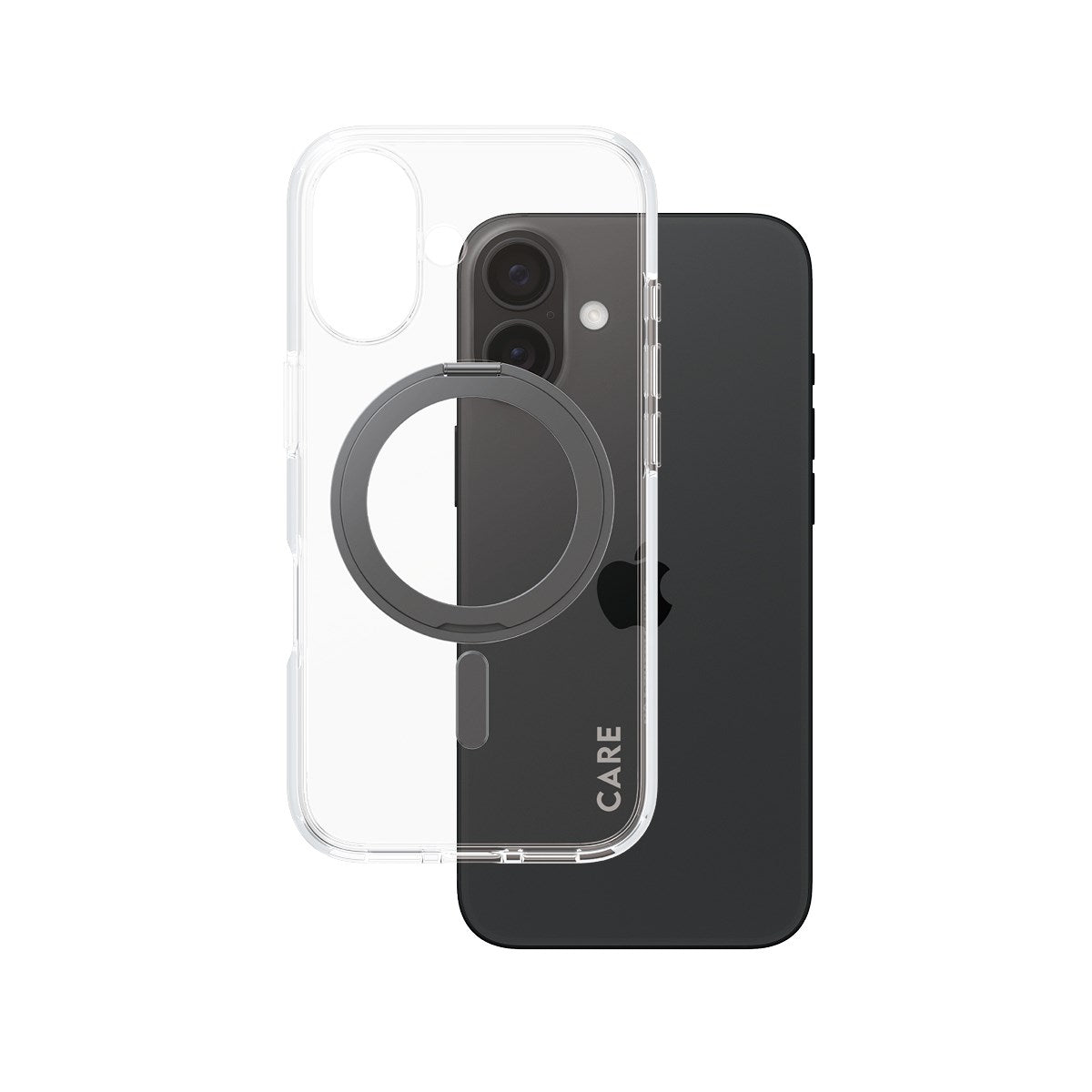 CARE by PanzerGlass® Case Transparent w. Black Kickstand & MagSafe iPhone 16